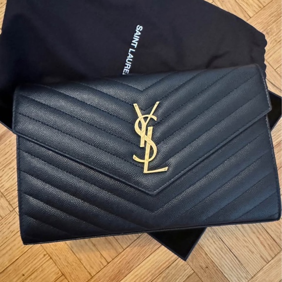 Yves Saint Laurent Handbags - YSL: CLASSIC CASSANDRE CHAIN WALLET IN GRAIN DE POUDRE LEATHER